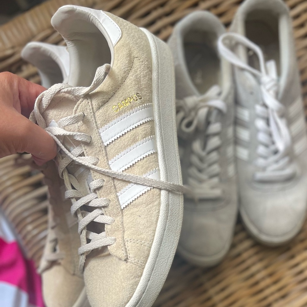 Two pair Adidas Cream and White Casual Sneakers & gray pair